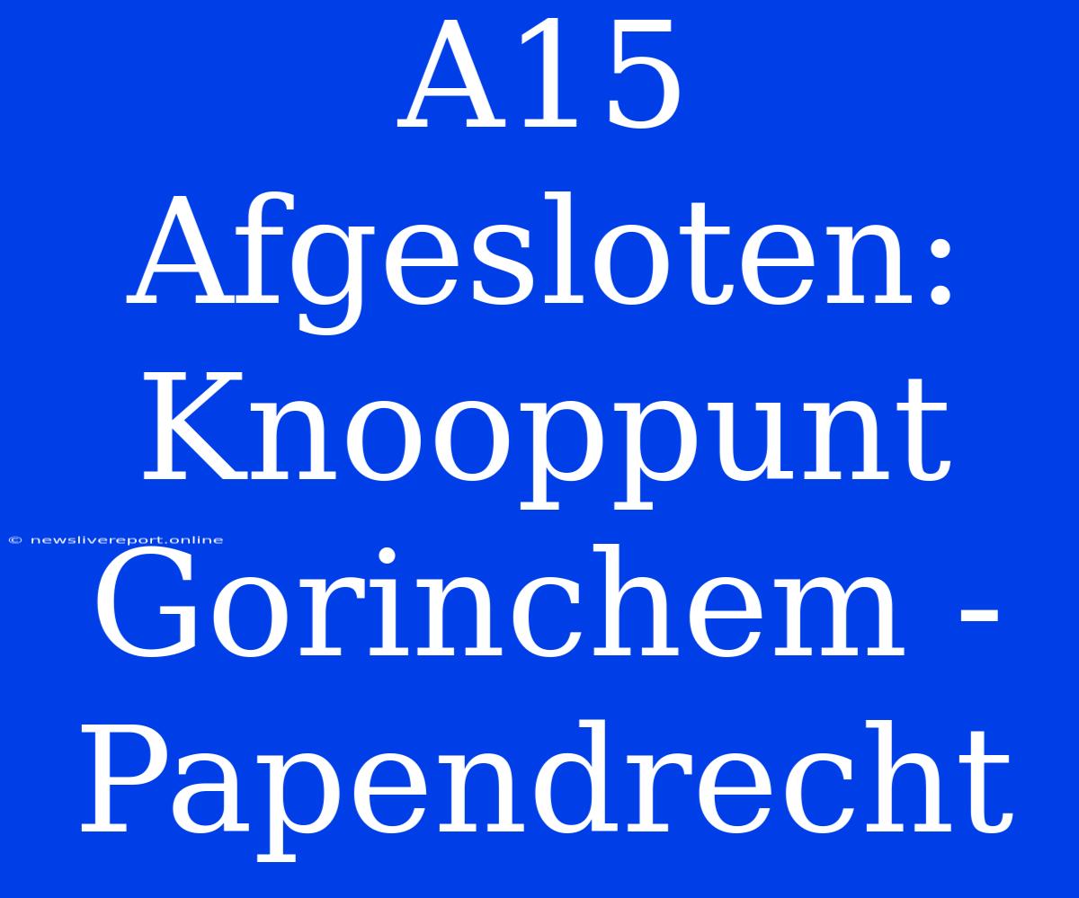 A15 Afgesloten: Knooppunt Gorinchem - Papendrecht