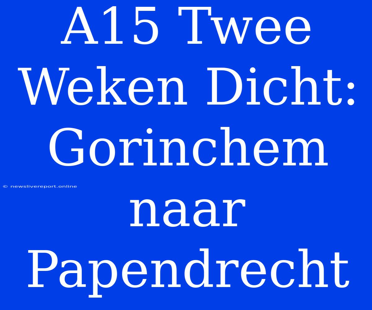 A15 Twee Weken Dicht: Gorinchem Naar Papendrecht