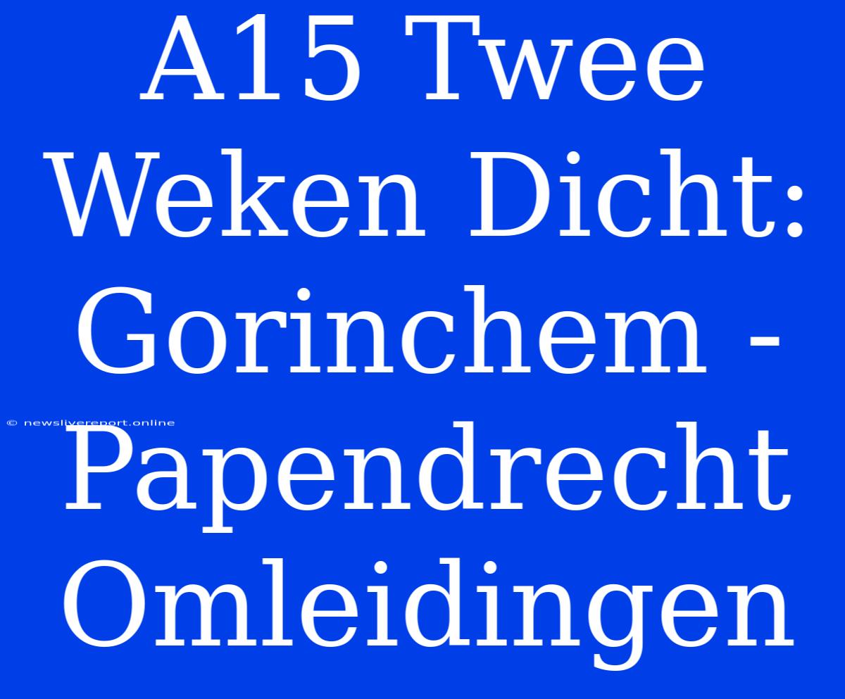 A15 Twee Weken Dicht: Gorinchem - Papendrecht Omleidingen