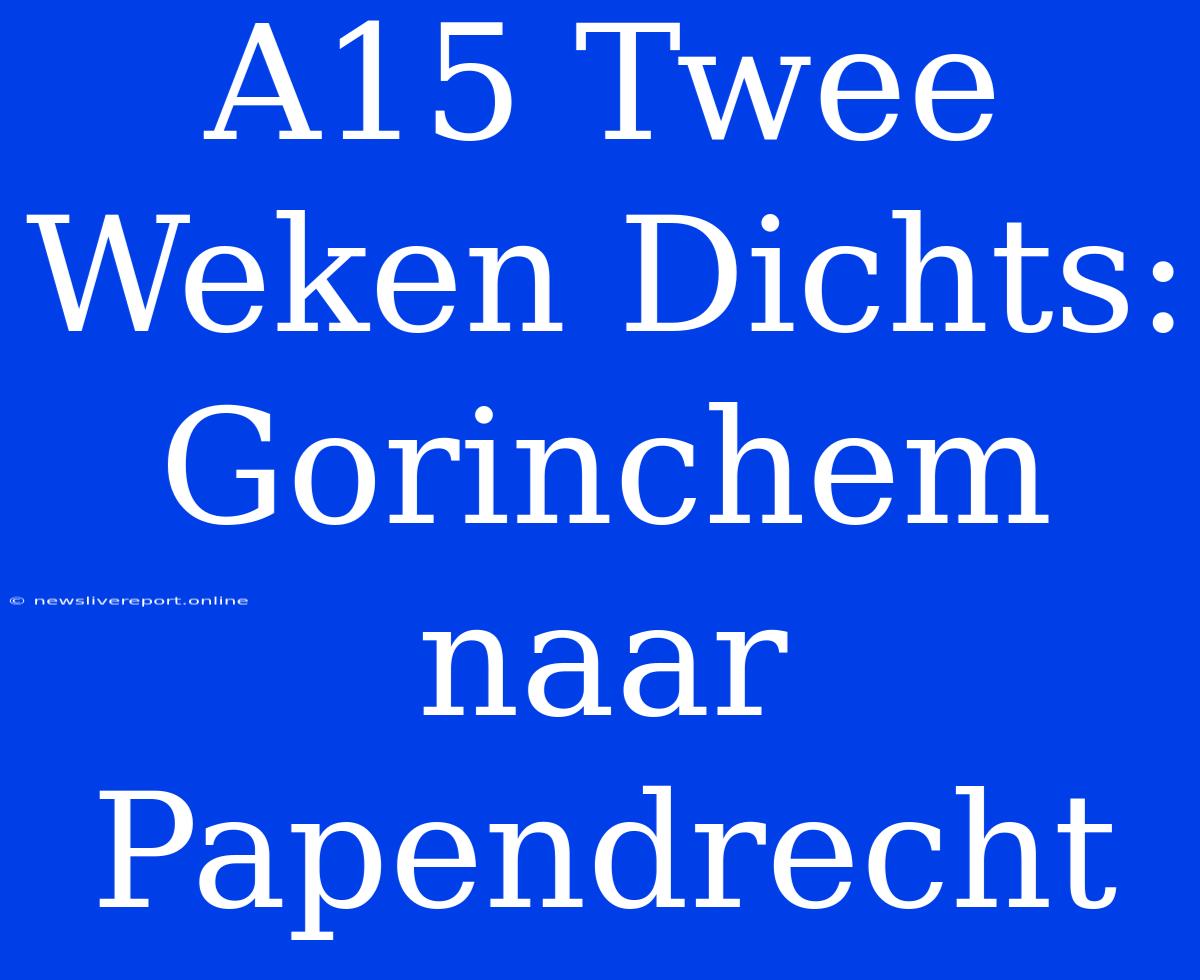 A15 Twee Weken Dichts: Gorinchem Naar Papendrecht