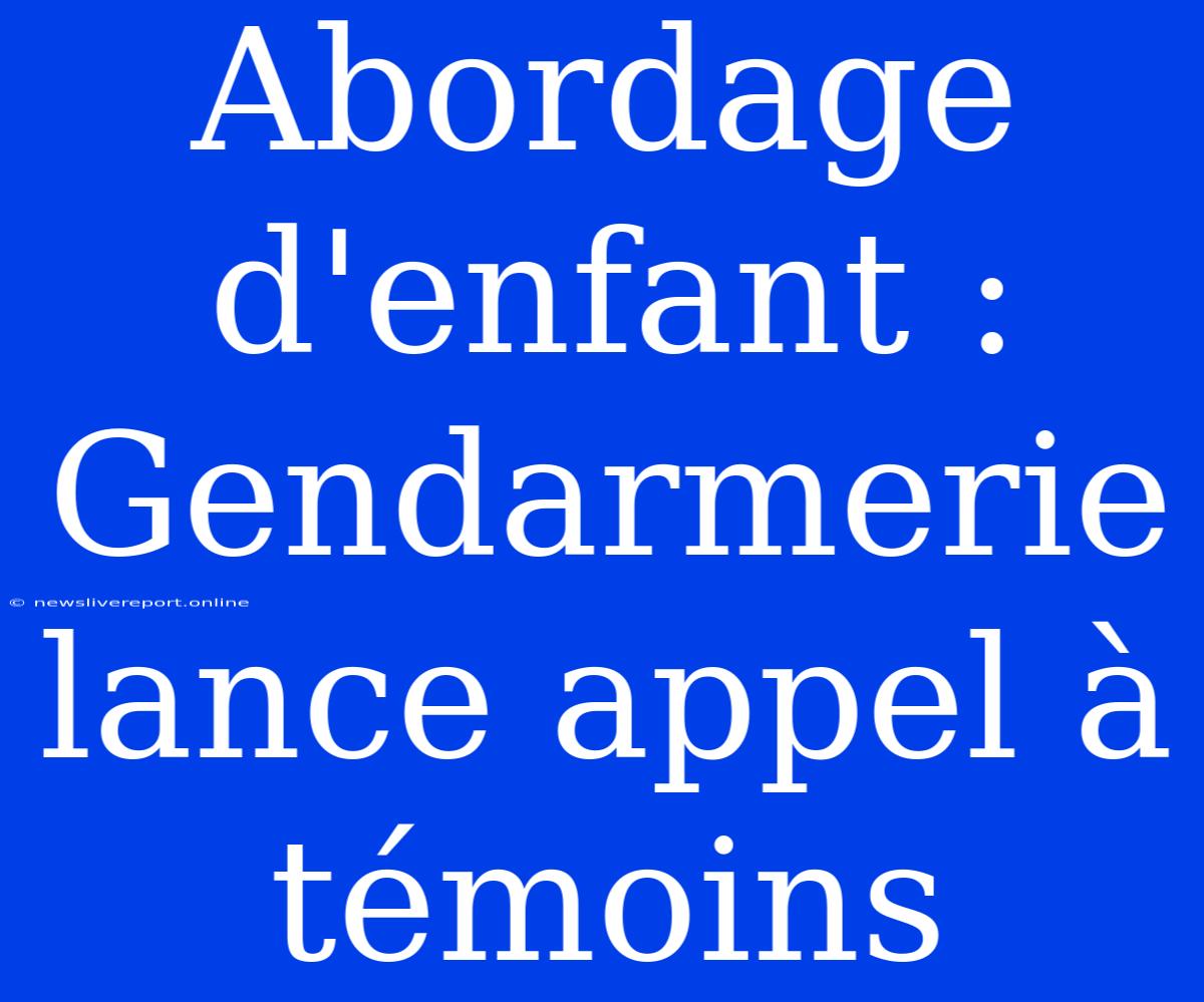 Abordage D'enfant : Gendarmerie Lance Appel À Témoins