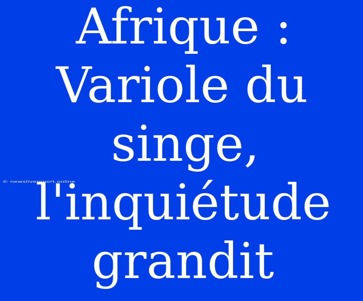 Afrique : Variole Du Singe, L'inquiétude Grandit