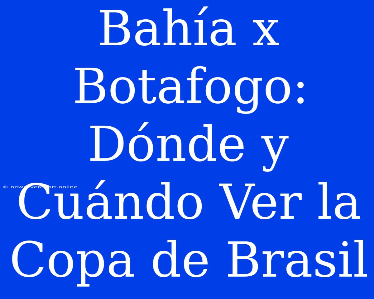 Bahía X Botafogo: Dónde Y Cuándo Ver La Copa De Brasil