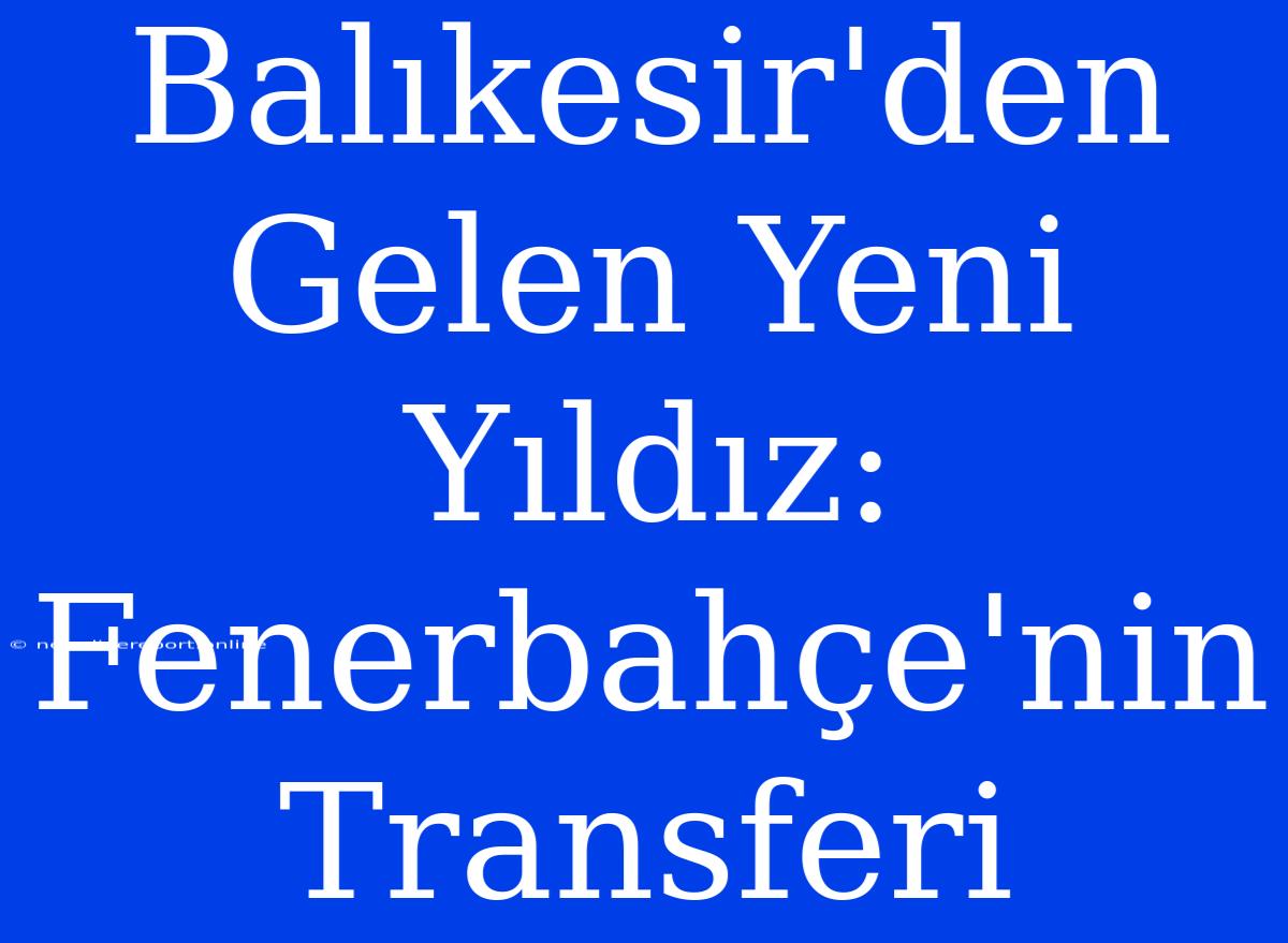 Balıkesir'den Gelen Yeni Yıldız: Fenerbahçe'nin Transferi