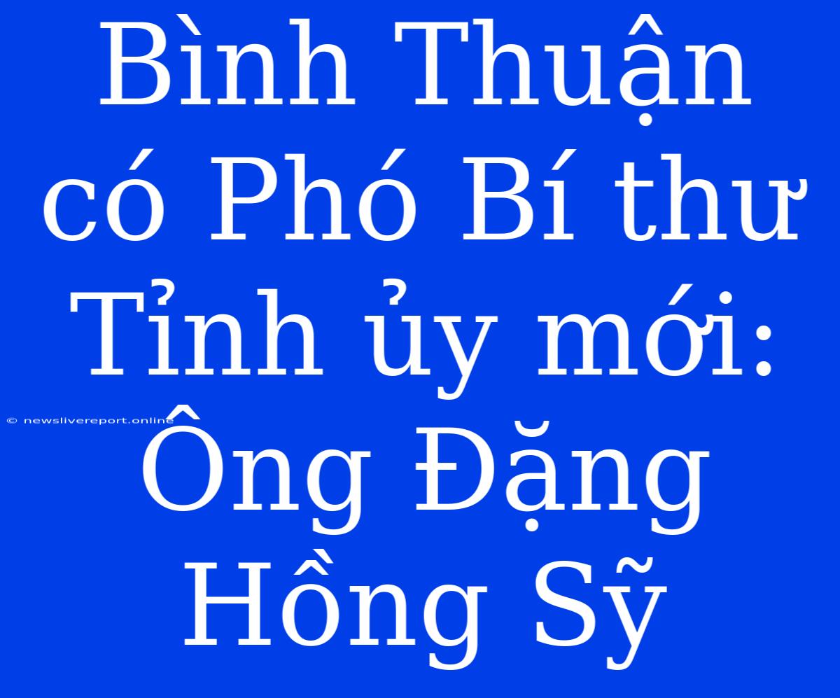 Bình Thuận Có Phó Bí Thư Tỉnh Ủy Mới: Ông Đặng Hồng Sỹ