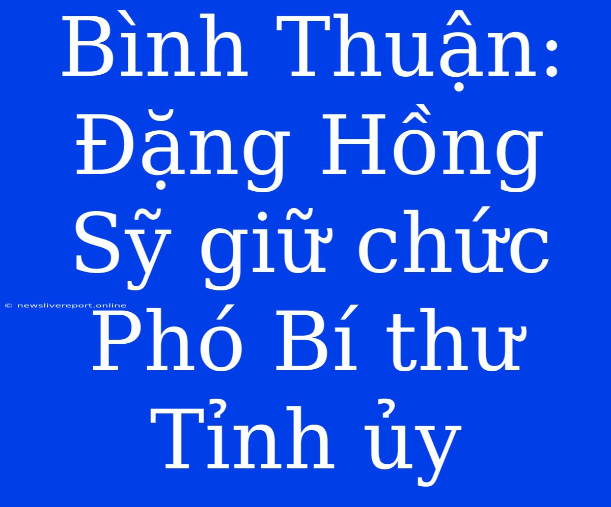 Bình Thuận: Đặng Hồng Sỹ Giữ Chức Phó Bí Thư Tỉnh Ủy