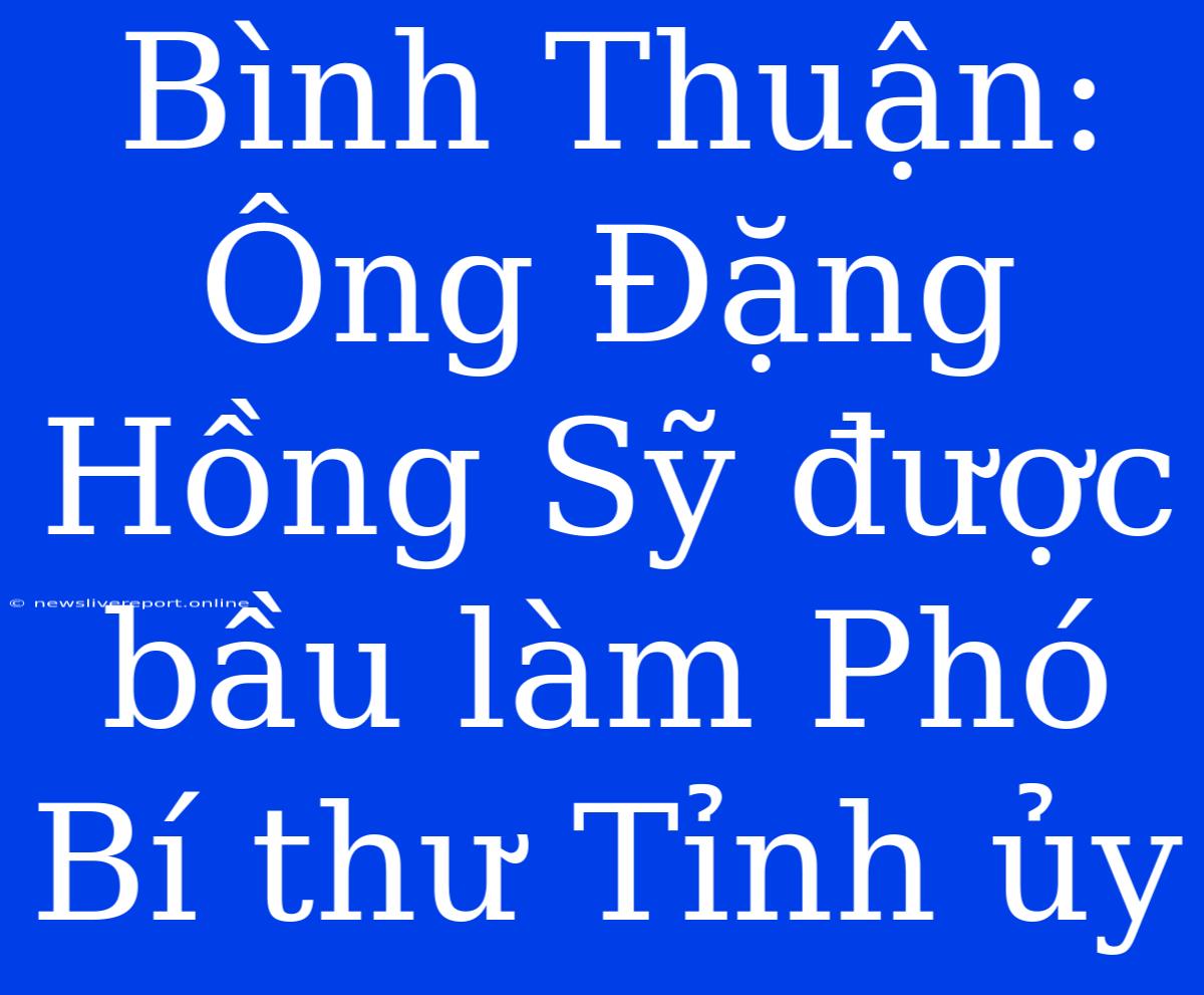 Bình Thuận: Ông Đặng Hồng Sỹ Được Bầu Làm Phó Bí Thư Tỉnh Ủy