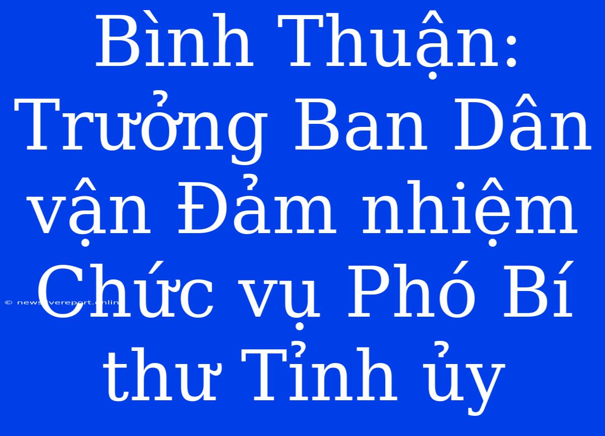 Bình Thuận: Trưởng Ban Dân Vận Đảm Nhiệm Chức Vụ Phó Bí Thư Tỉnh Ủy