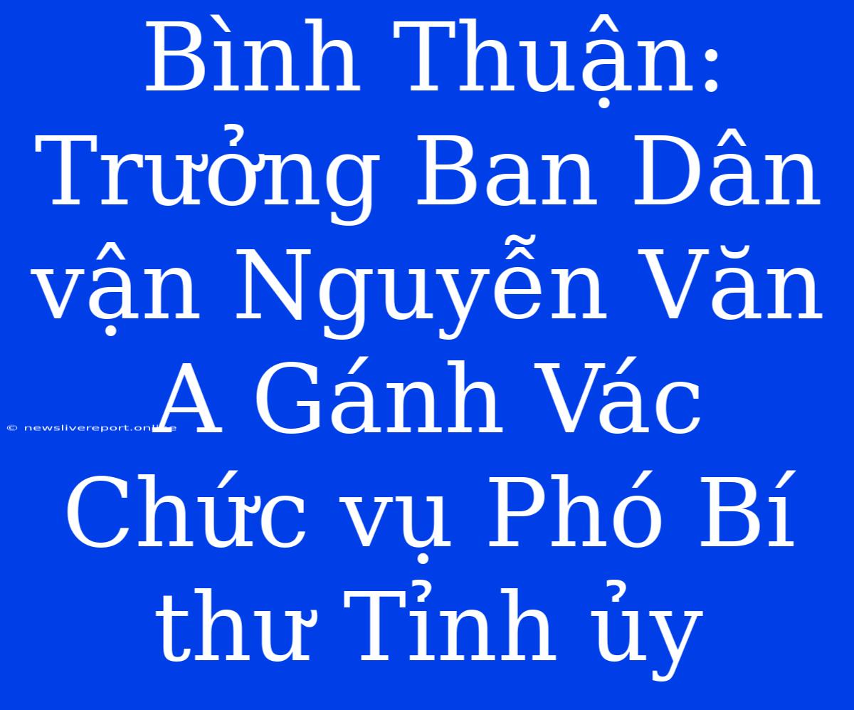 Bình Thuận: Trưởng Ban Dân Vận Nguyễn Văn A Gánh Vác Chức Vụ Phó Bí Thư Tỉnh Ủy