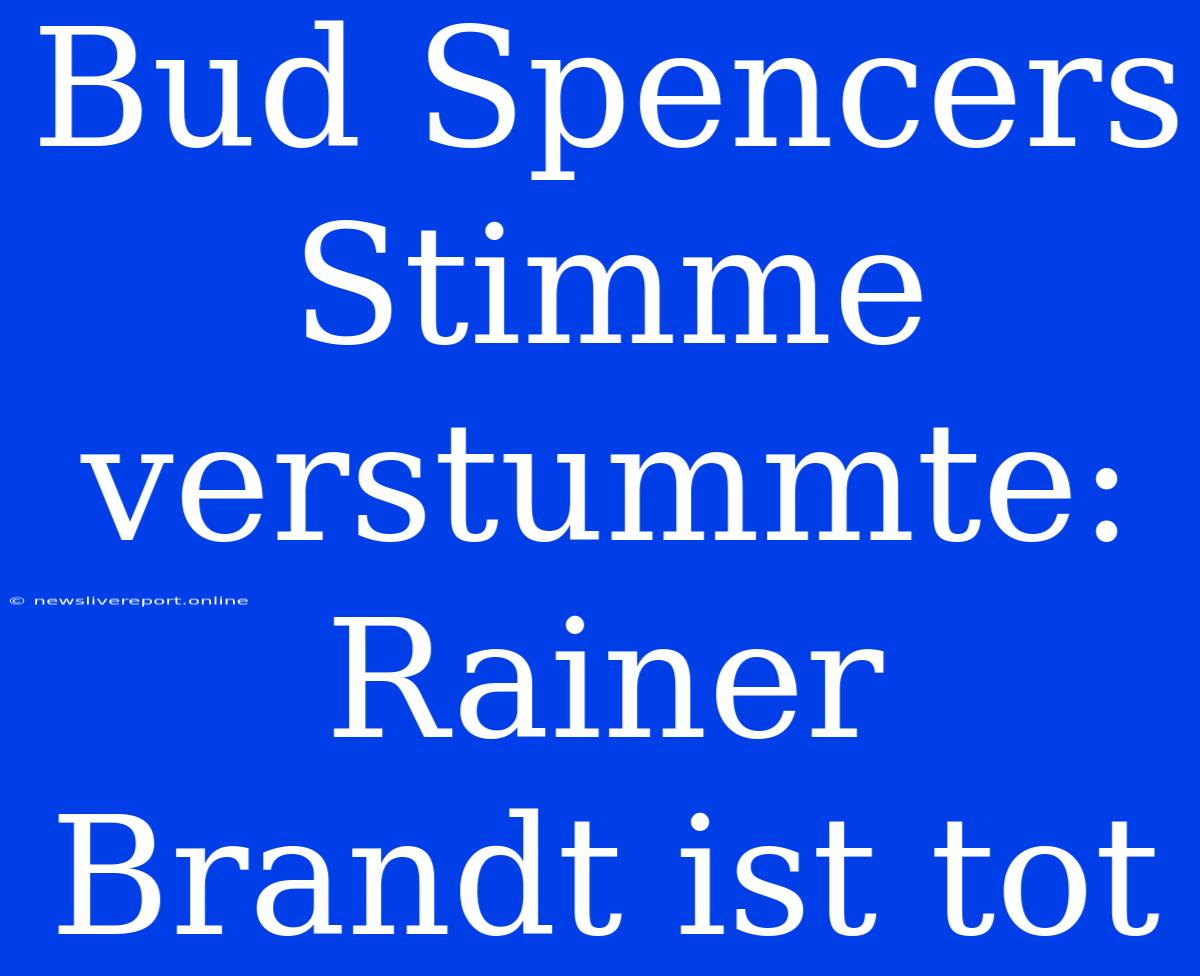 Bud Spencers Stimme Verstummte: Rainer Brandt Ist Tot