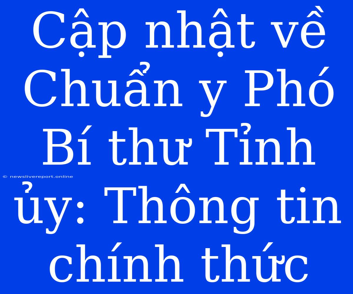 Cập Nhật Về Chuẩn Y Phó Bí Thư Tỉnh Ủy: Thông Tin Chính Thức