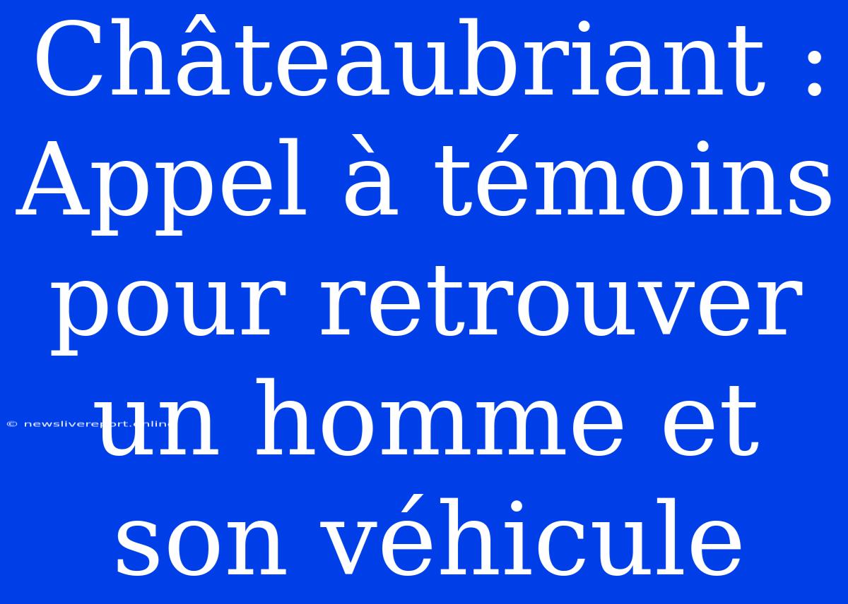 Châteaubriant : Appel À Témoins Pour Retrouver Un Homme Et Son Véhicule