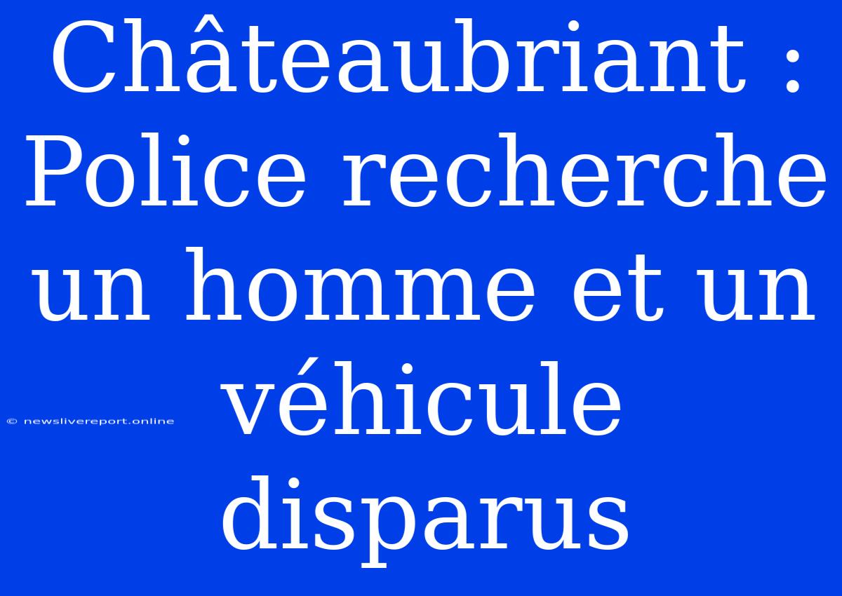 Châteaubriant : Police Recherche Un Homme Et Un Véhicule Disparus