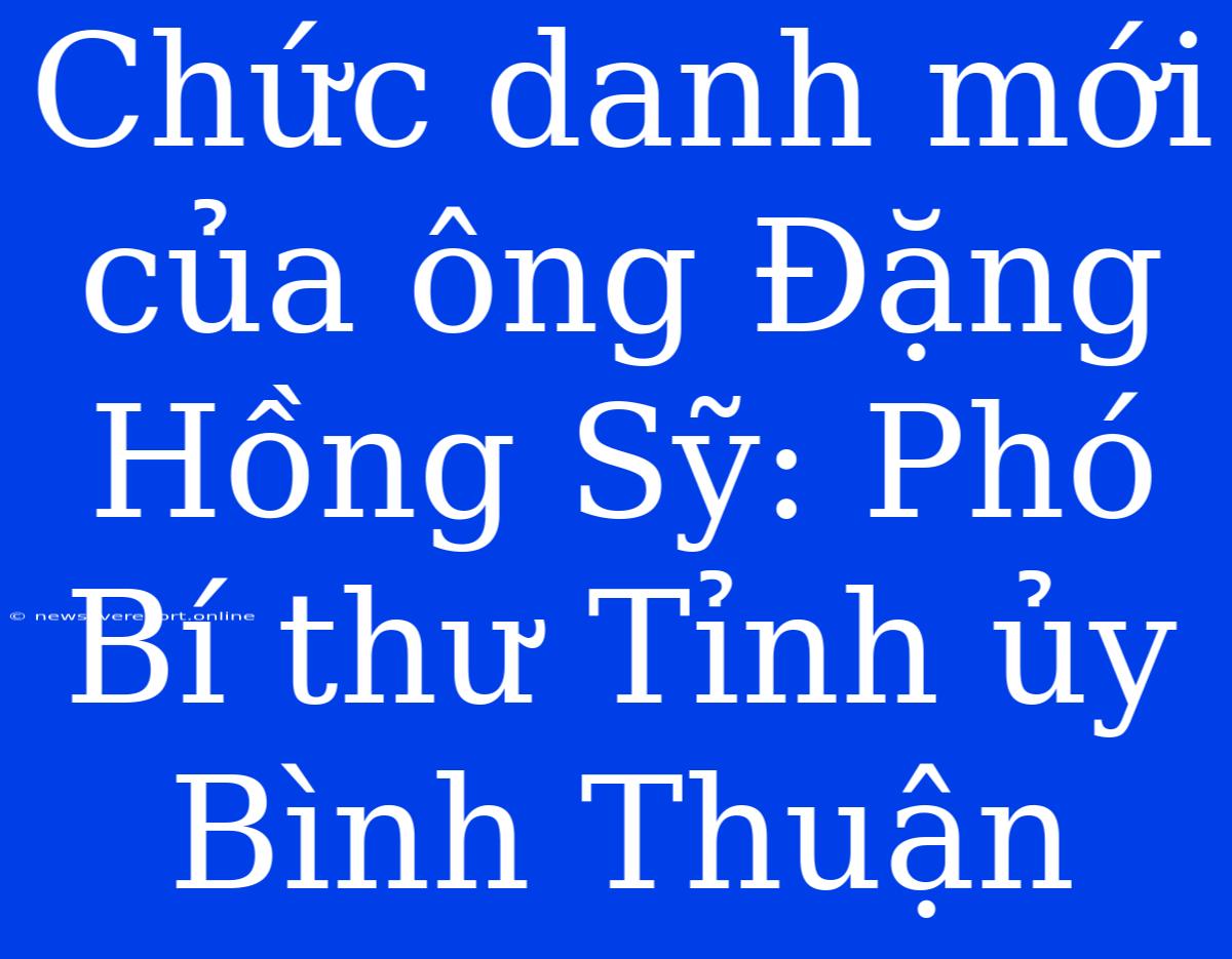 Chức Danh Mới Của Ông Đặng Hồng Sỹ: Phó Bí Thư Tỉnh Ủy Bình Thuận