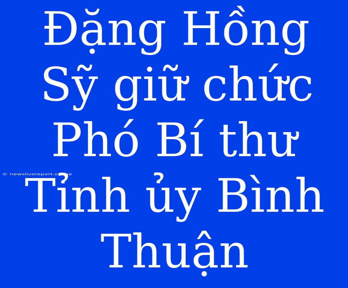 Đặng Hồng Sỹ Giữ Chức Phó Bí Thư Tỉnh Ủy Bình Thuận