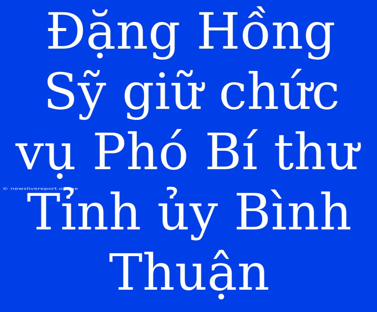 Đặng Hồng Sỹ Giữ Chức Vụ Phó Bí Thư Tỉnh Ủy Bình Thuận