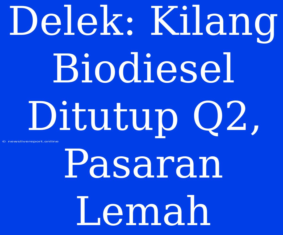 Delek: Kilang Biodiesel Ditutup Q2, Pasaran Lemah