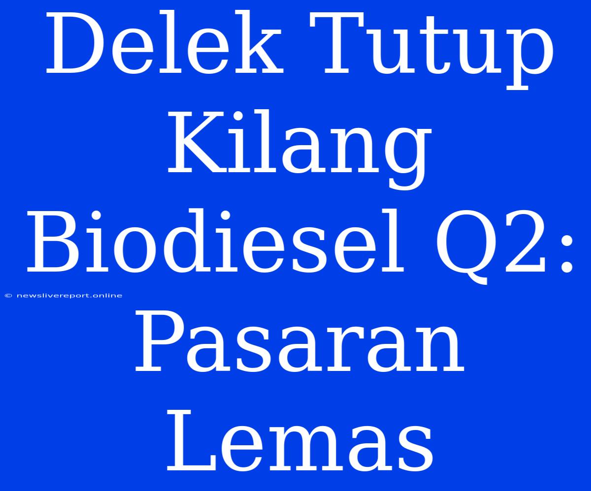 Delek Tutup Kilang Biodiesel Q2: Pasaran Lemas