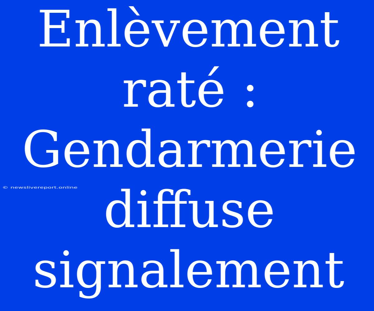 Enlèvement Raté : Gendarmerie Diffuse Signalement