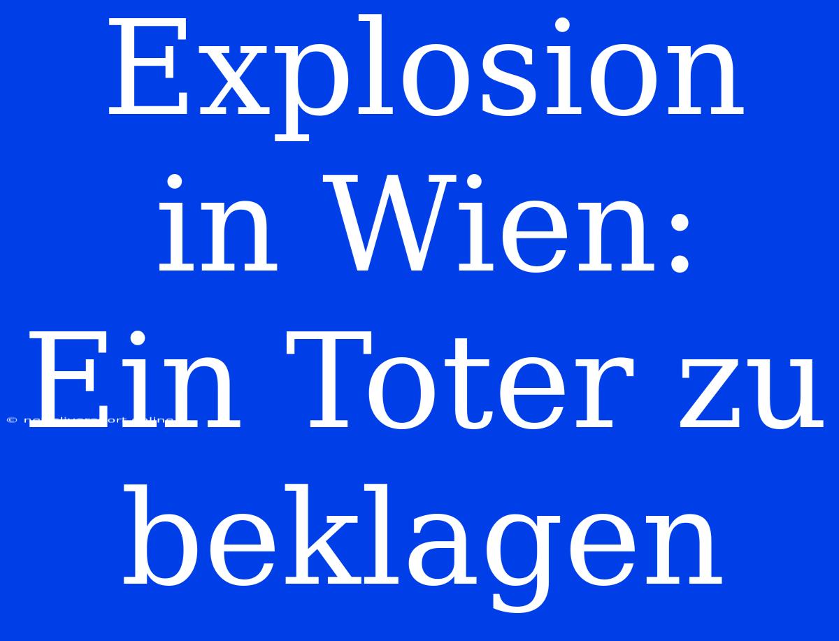 Explosion In Wien: Ein Toter Zu Beklagen