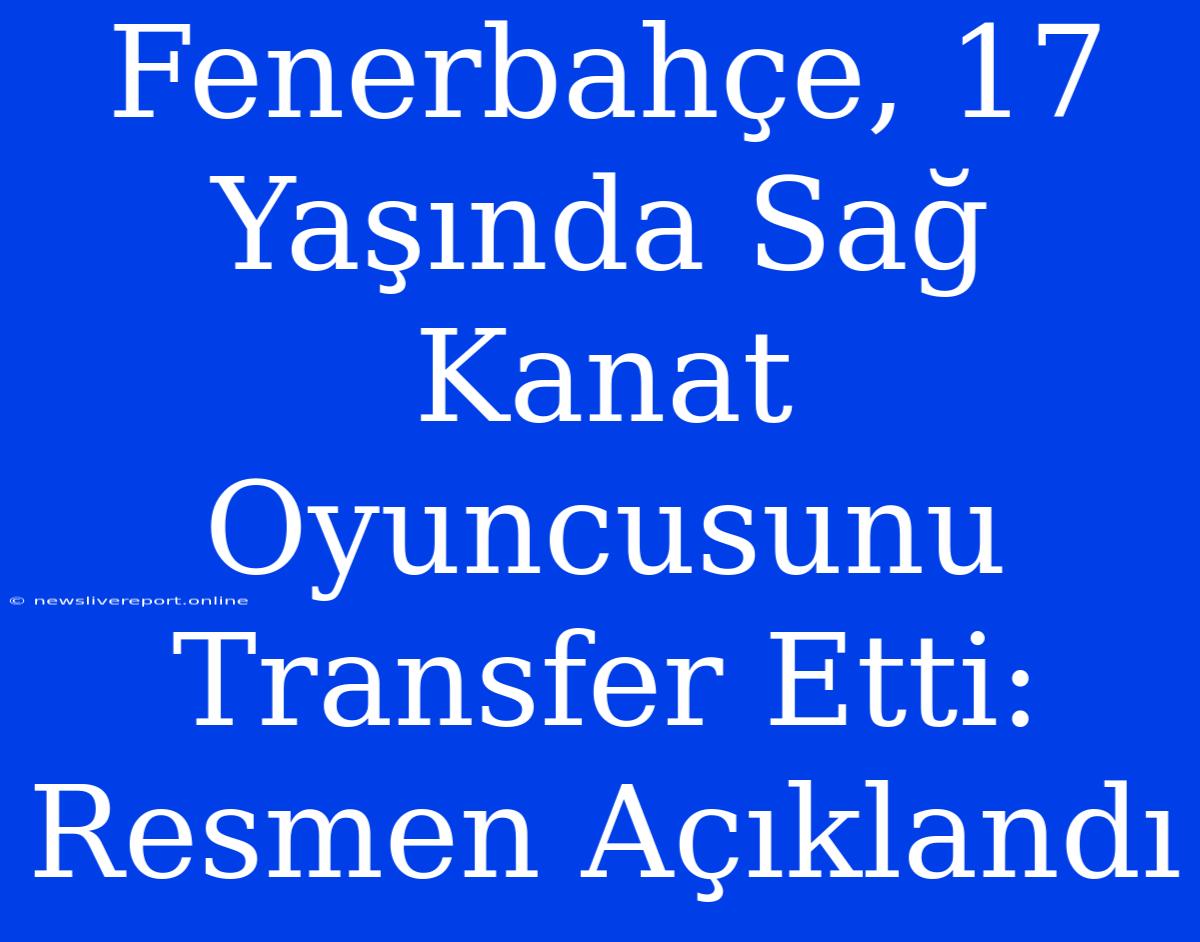 Fenerbahçe, 17 Yaşında Sağ Kanat Oyuncusunu Transfer Etti: Resmen Açıklandı