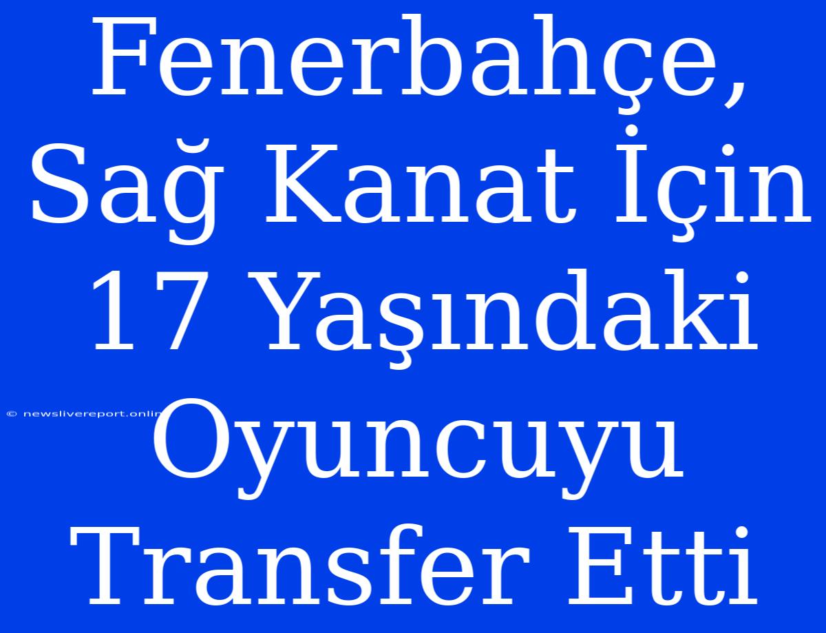 Fenerbahçe, Sağ Kanat İçin 17 Yaşındaki Oyuncuyu Transfer Etti