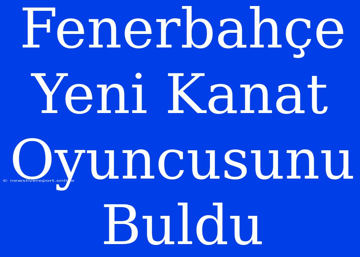 Fenerbahçe Yeni Kanat Oyuncusunu Buldu