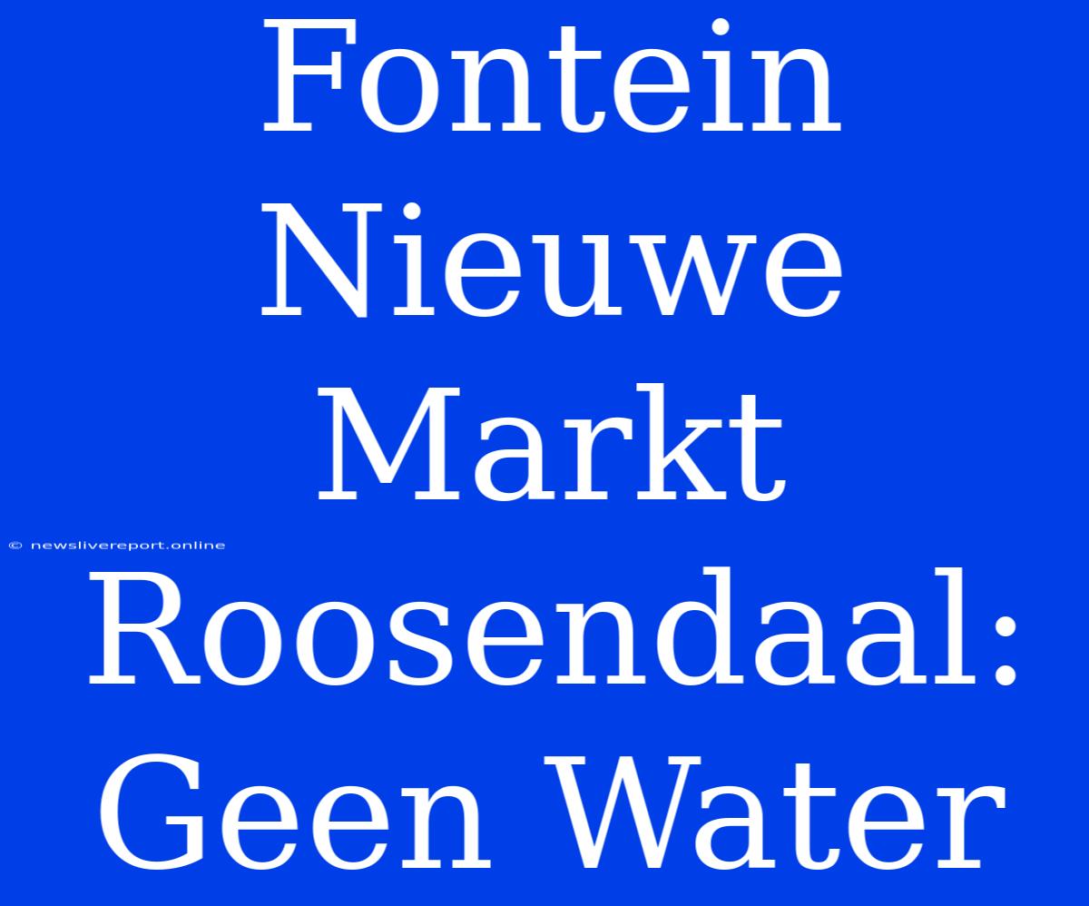 Fontein Nieuwe Markt Roosendaal: Geen Water