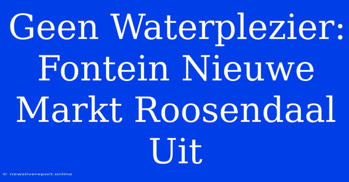 Geen Waterplezier: Fontein Nieuwe Markt Roosendaal Uit