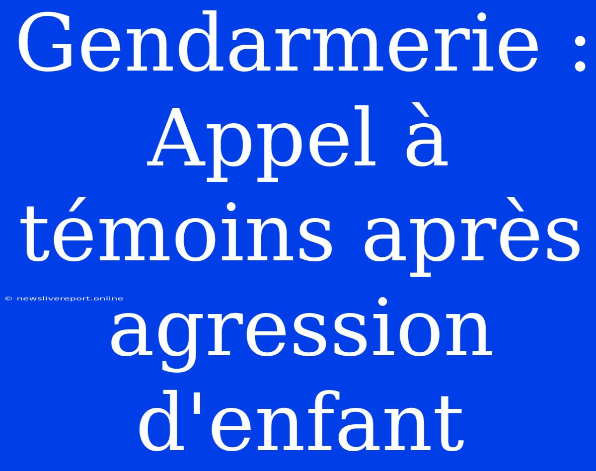 Gendarmerie : Appel À Témoins Après Agression D'enfant