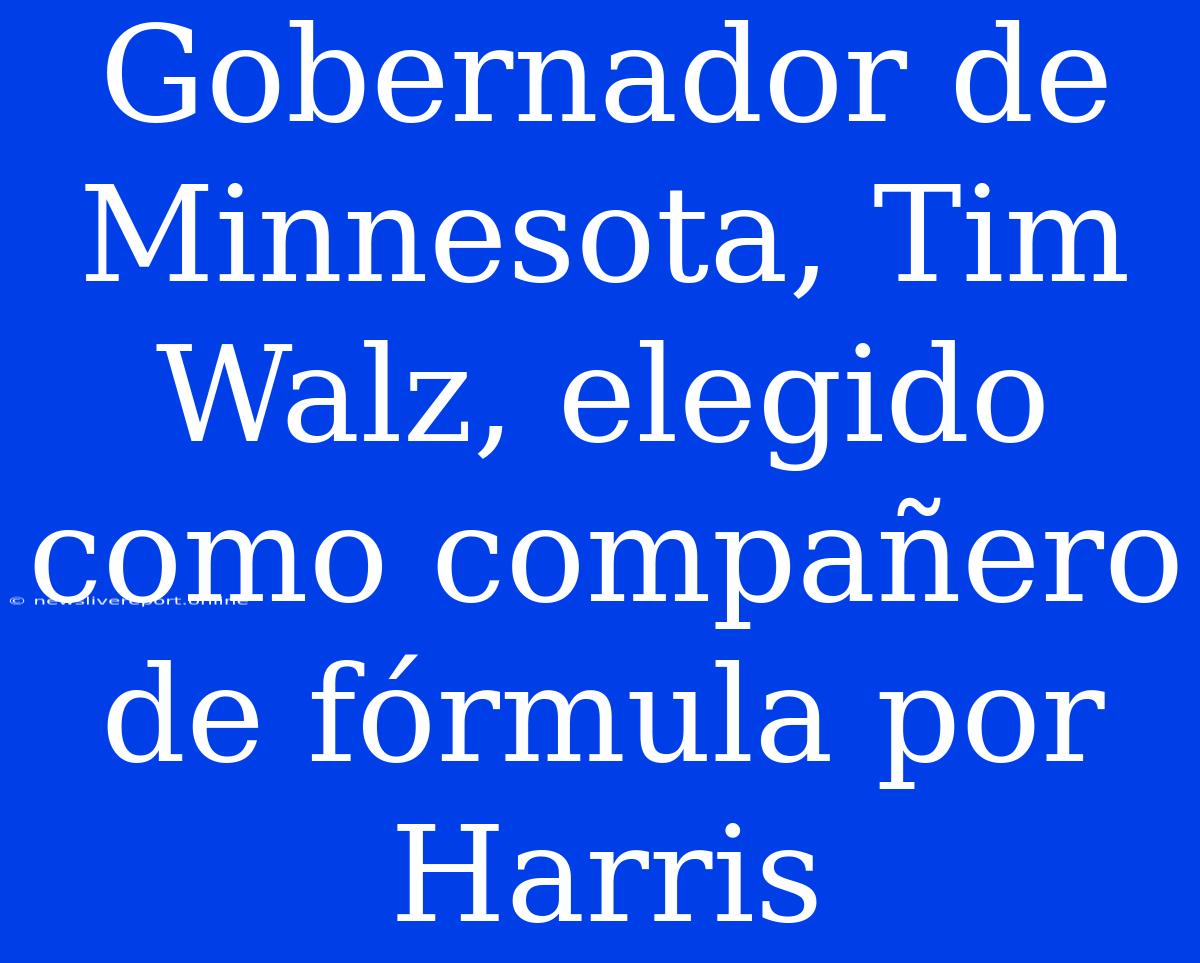 Gobernador De Minnesota, Tim Walz, Elegido Como Compañero De Fórmula Por Harris