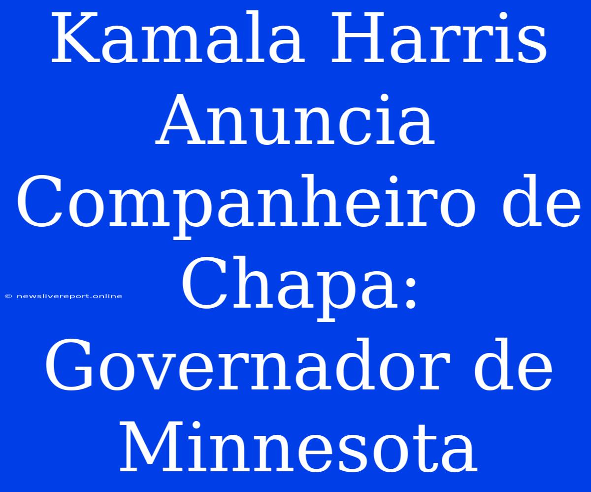 Kamala Harris Anuncia Companheiro De Chapa: Governador De Minnesota