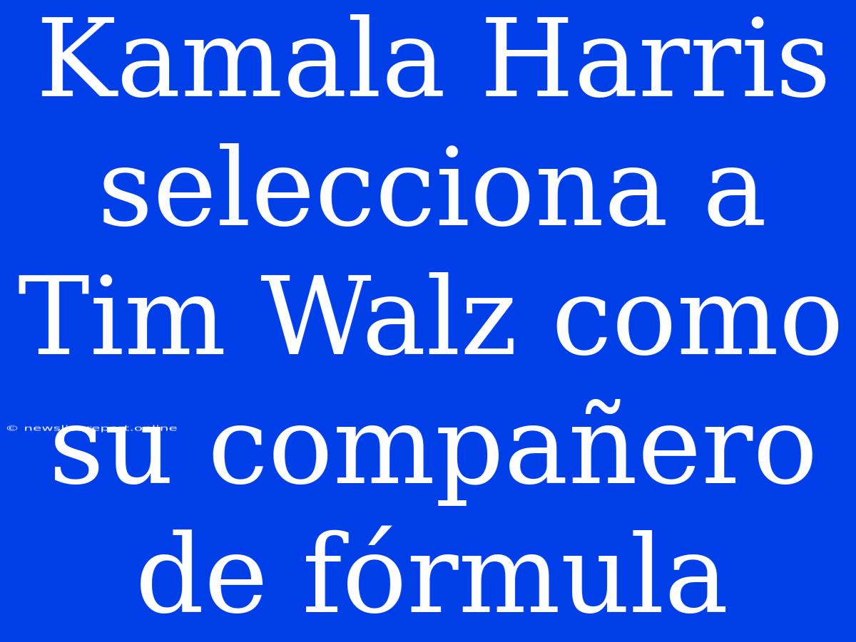 Kamala Harris Selecciona A Tim Walz Como Su Compañero De Fórmula