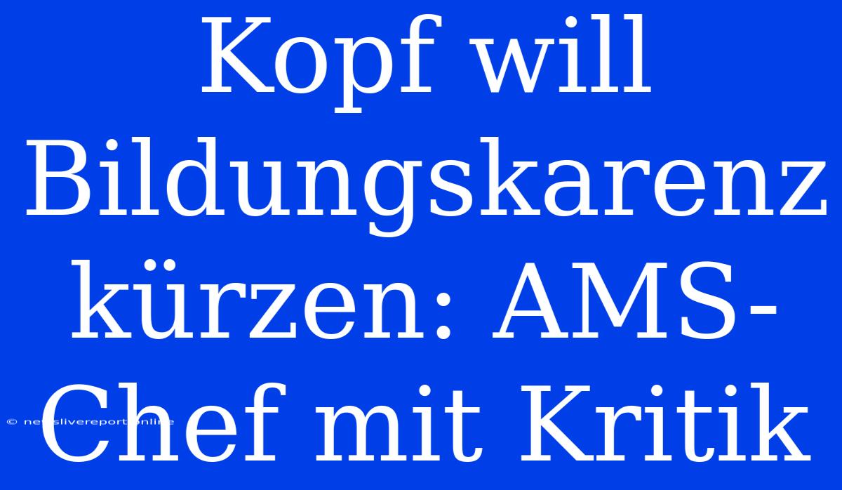 Kopf Will Bildungskarenz Kürzen: AMS-Chef Mit Kritik