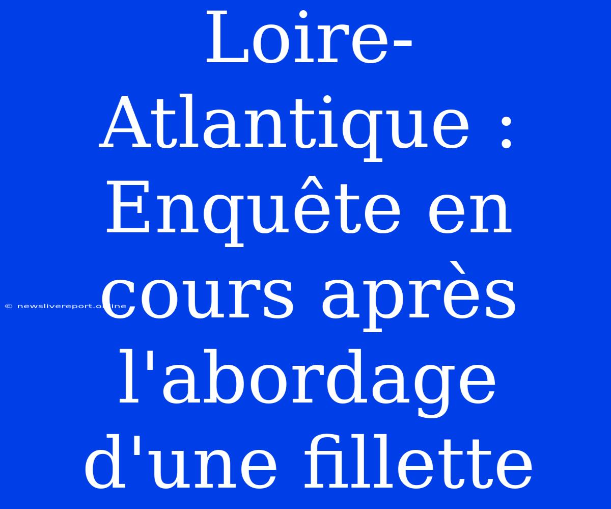 Loire-Atlantique : Enquête En Cours Après L'abordage D'une Fillette