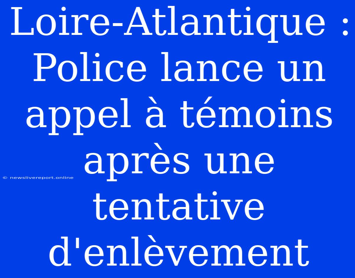 Loire-Atlantique : Police Lance Un Appel À Témoins Après Une Tentative D'enlèvement