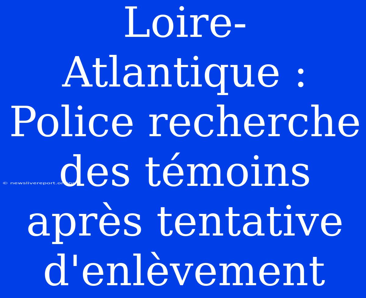 Loire-Atlantique : Police Recherche Des Témoins Après Tentative D'enlèvement