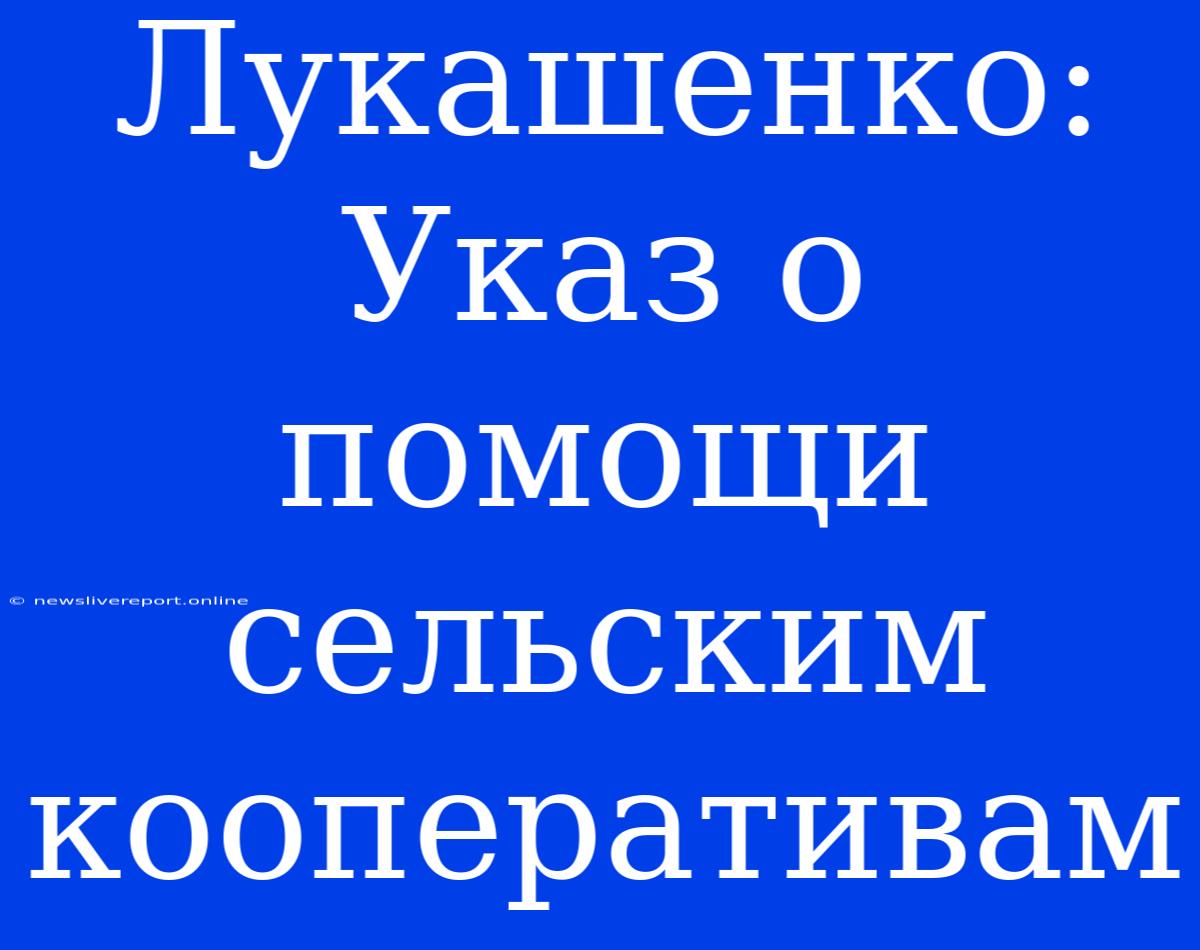 Лукашенко: Указ О Помощи Сельским Кооперативам