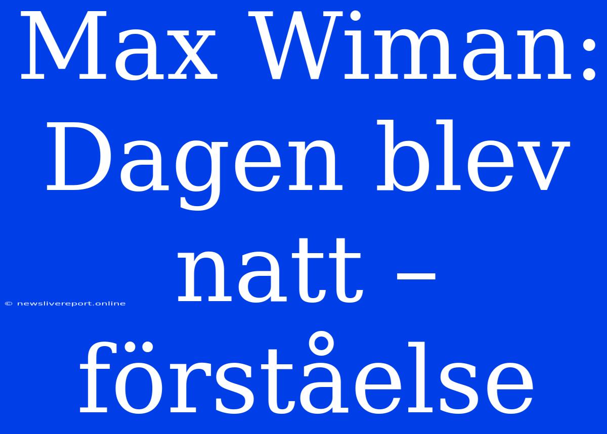 Max Wiman: Dagen Blev Natt – Förståelse