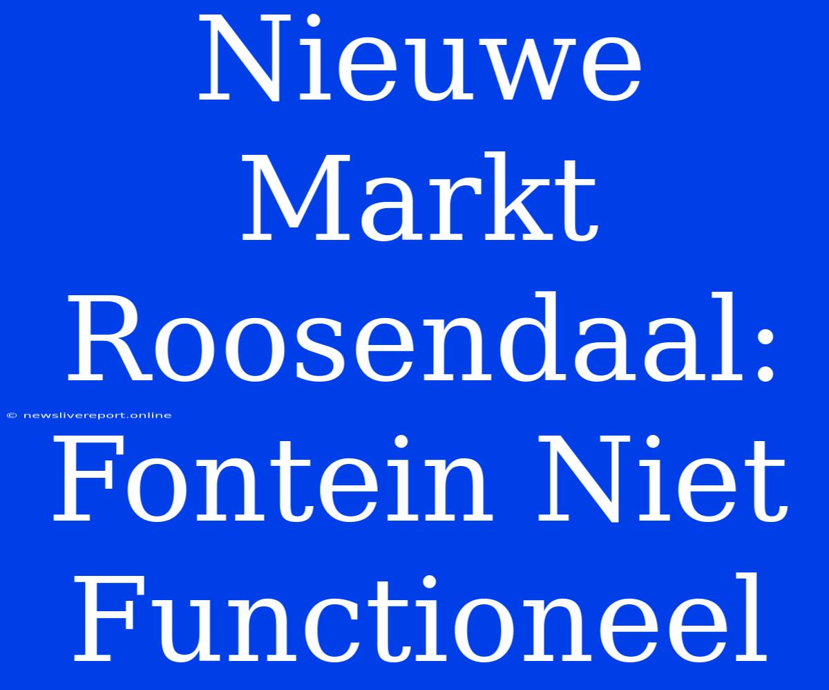 Nieuwe Markt Roosendaal: Fontein Niet Functioneel