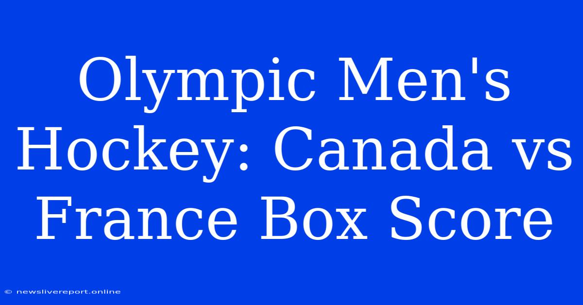 Olympic Men's Hockey: Canada Vs France Box Score