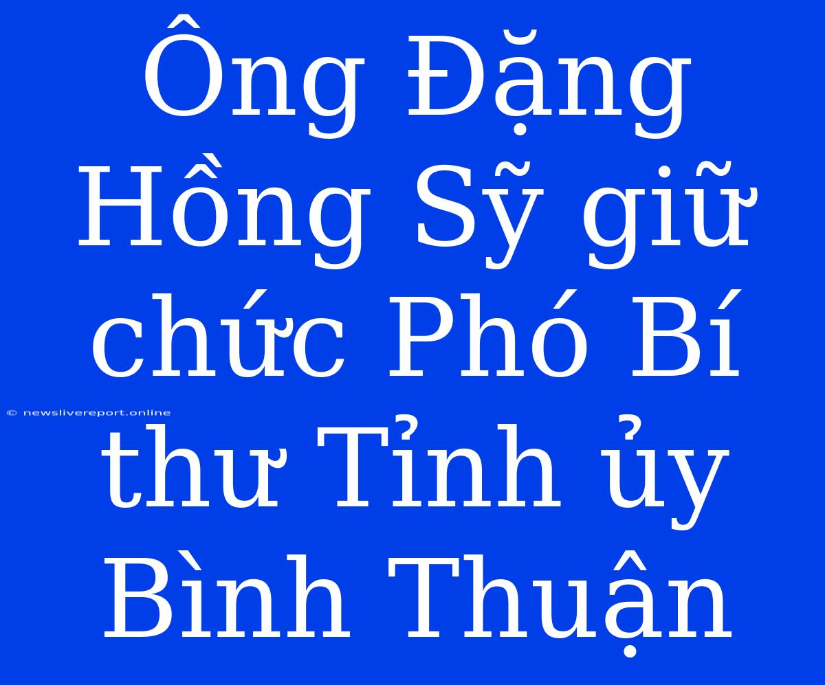 Ông Đặng Hồng Sỹ Giữ Chức Phó Bí Thư Tỉnh Ủy Bình Thuận