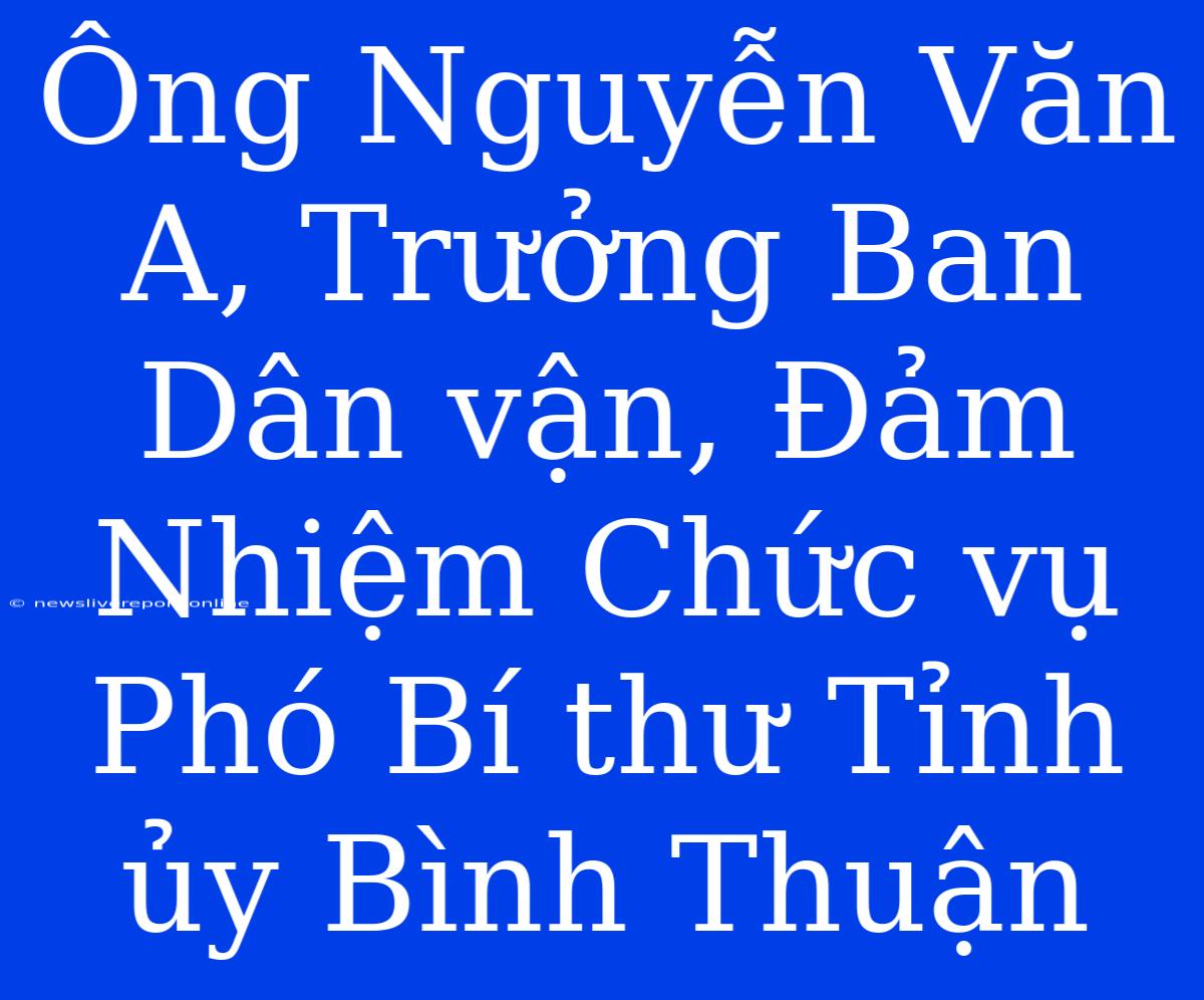 Ông Nguyễn Văn A, Trưởng Ban Dân Vận, Đảm Nhiệm Chức Vụ Phó Bí Thư Tỉnh Ủy Bình Thuận