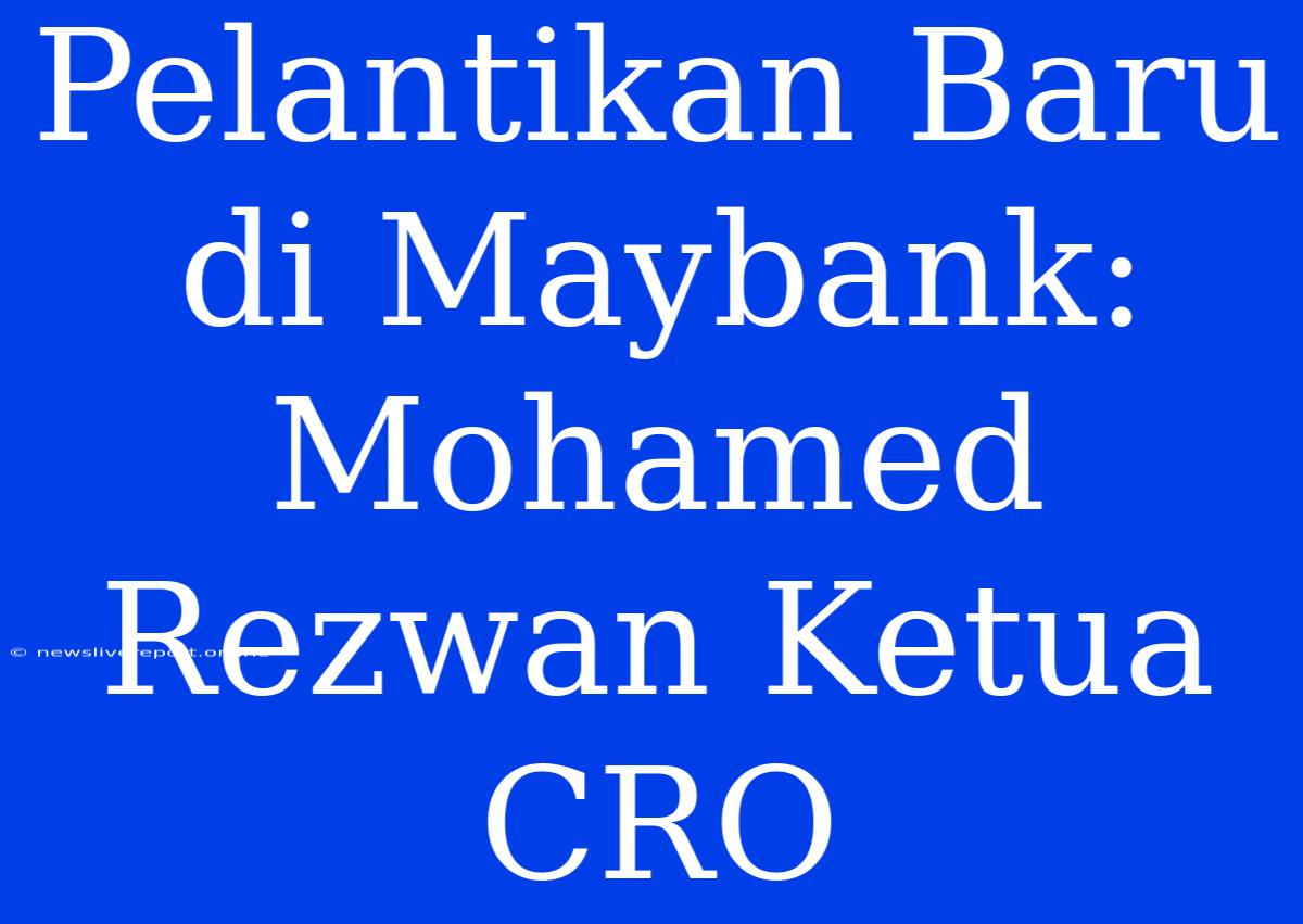 Pelantikan Baru Di Maybank: Mohamed Rezwan Ketua CRO