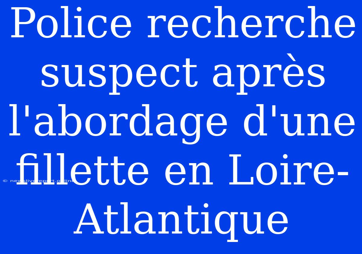 Police Recherche Suspect Après L'abordage D'une Fillette En Loire-Atlantique