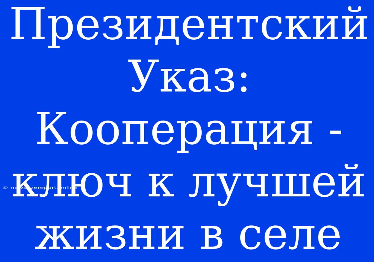 Президентский Указ:  Кооперация - Ключ К Лучшей Жизни В Селе