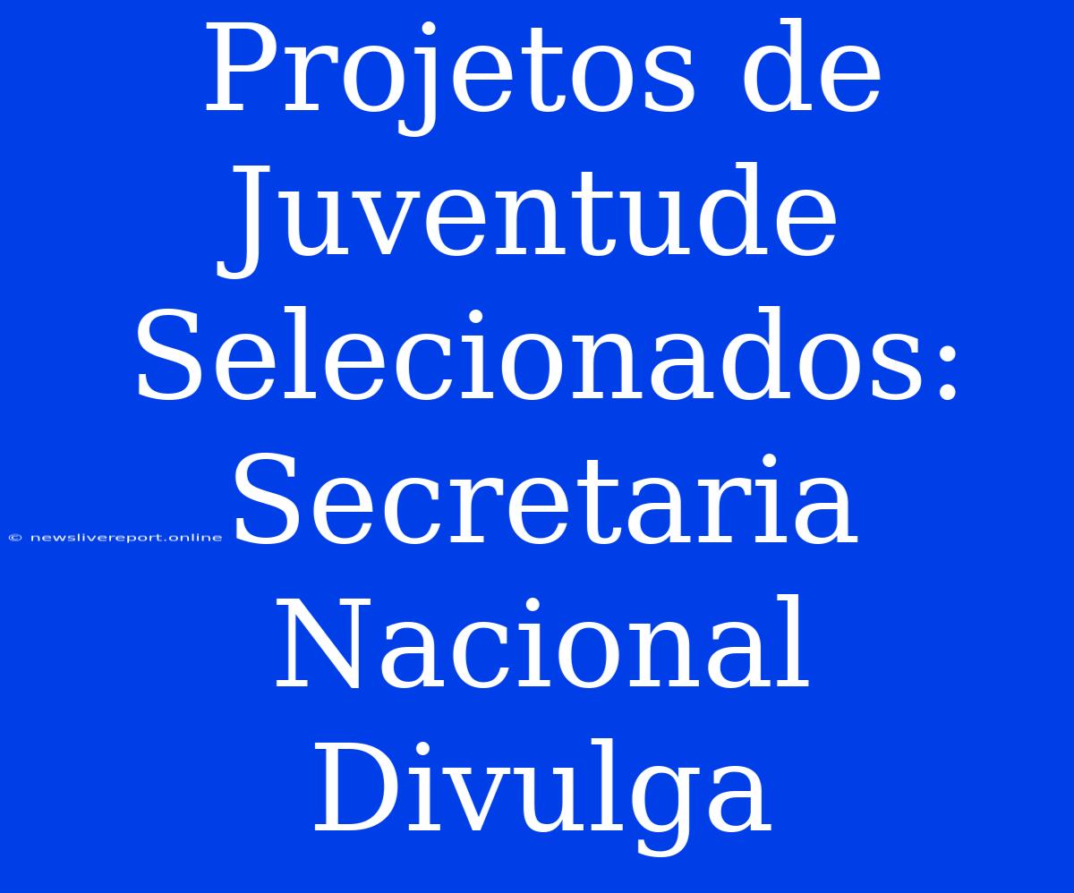 Projetos De Juventude Selecionados: Secretaria Nacional Divulga