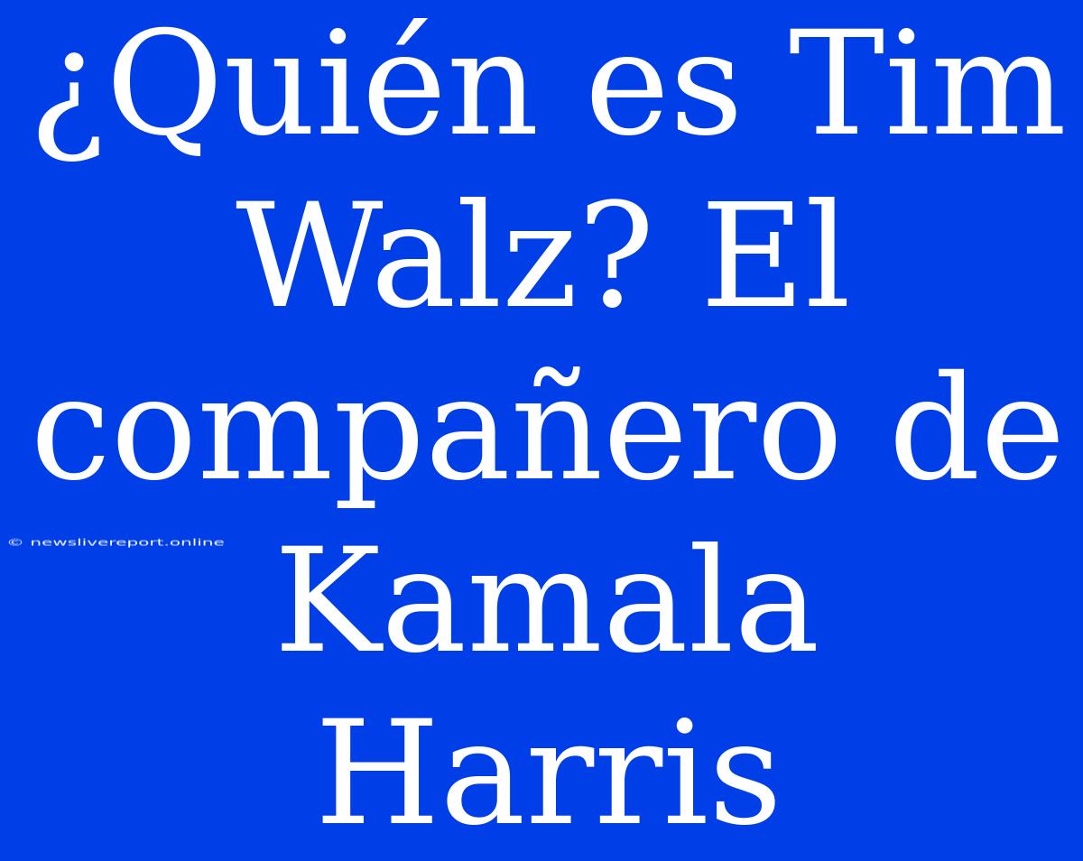 ¿Quién Es Tim Walz? El Compañero De Kamala Harris