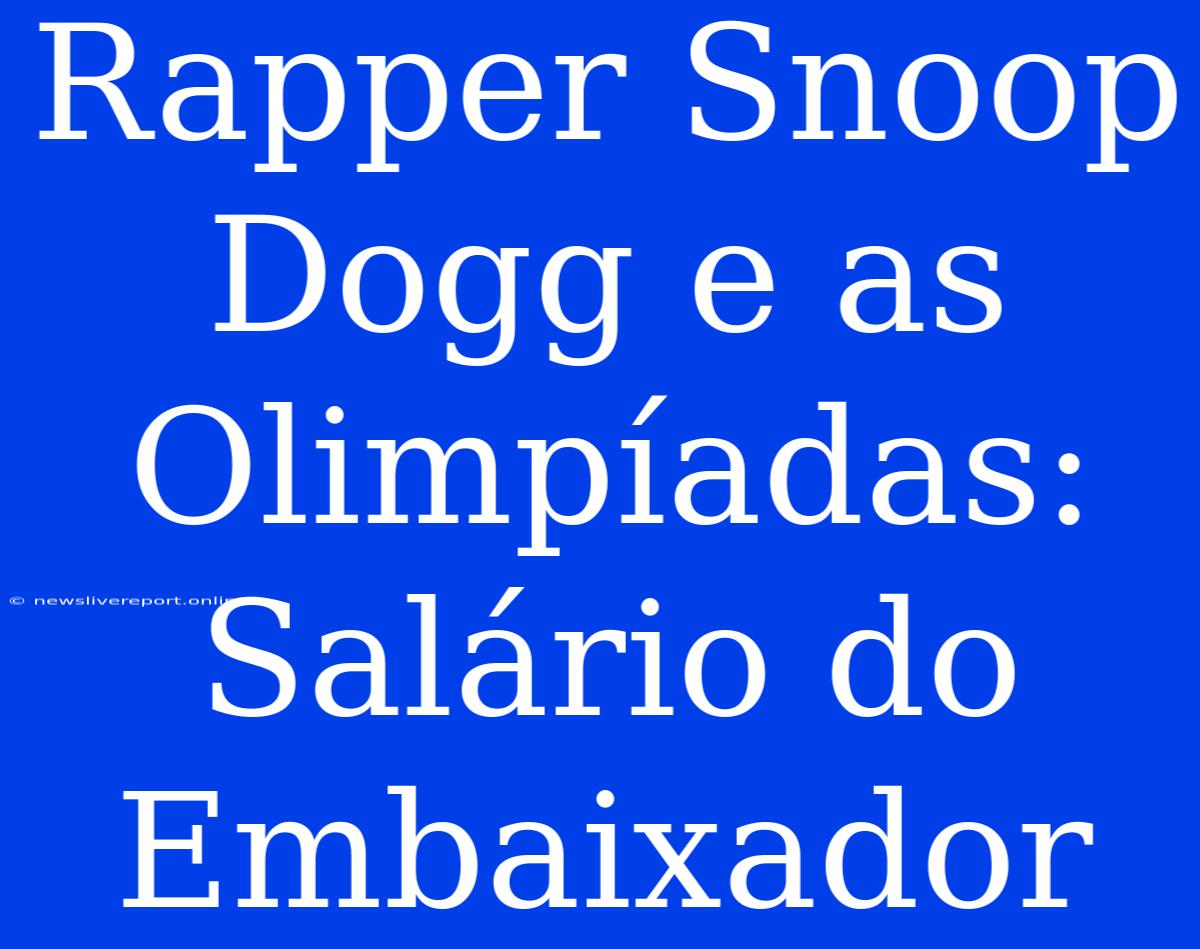 Rapper Snoop Dogg E As Olimpíadas:  Salário Do Embaixador