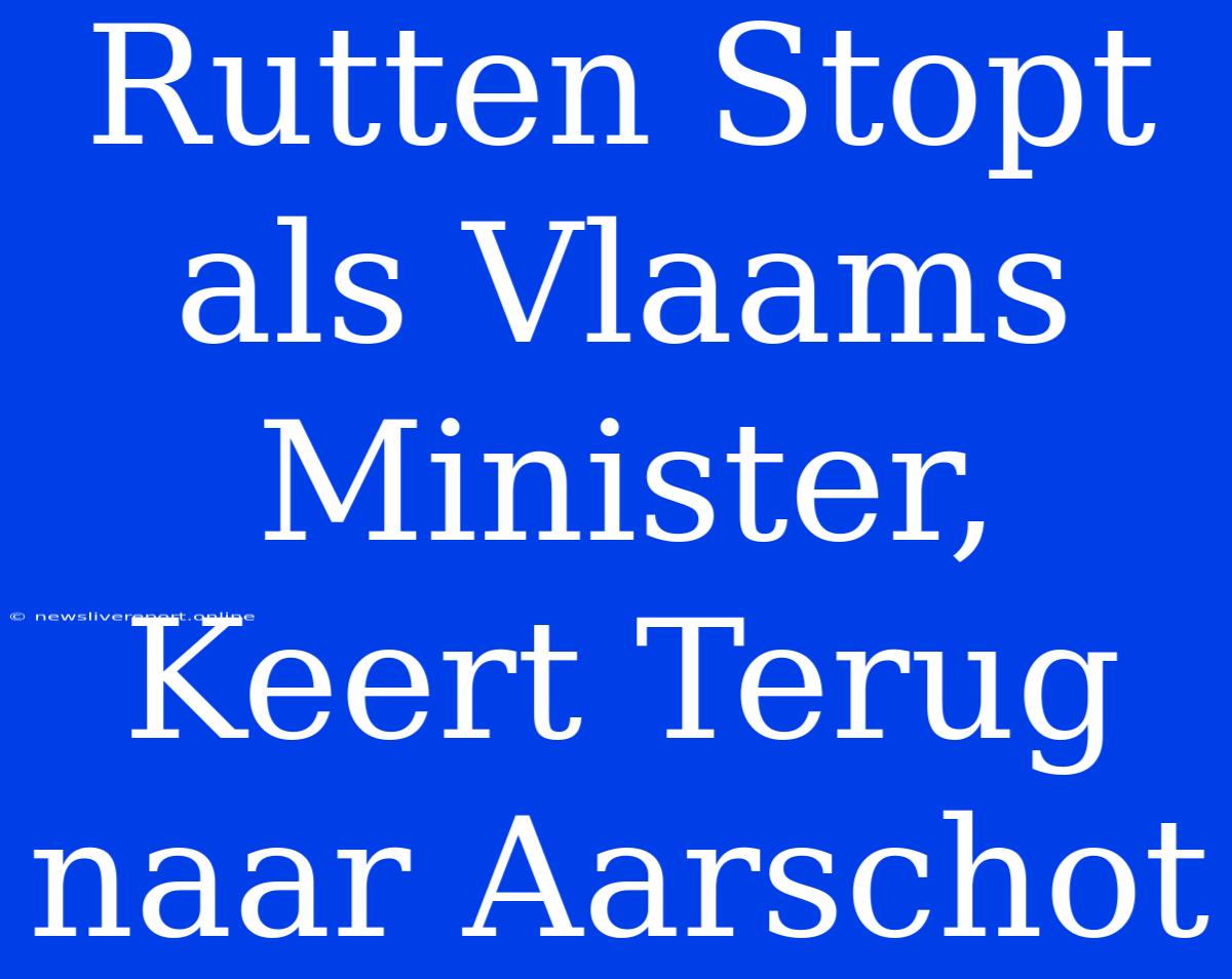 Rutten Stopt Als Vlaams Minister, Keert Terug Naar Aarschot